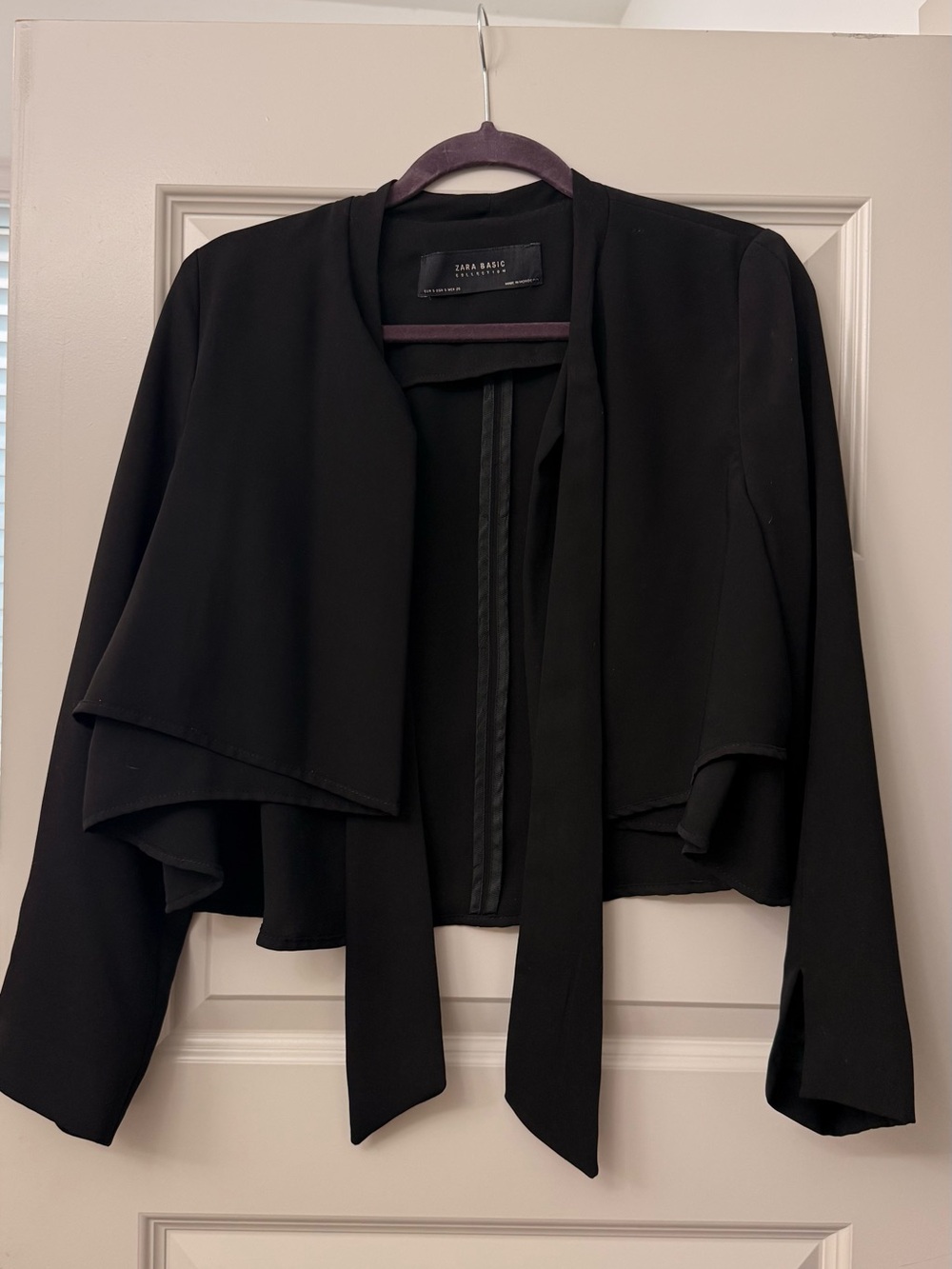 Zara Black Draped Open-Front Blazer Jacket